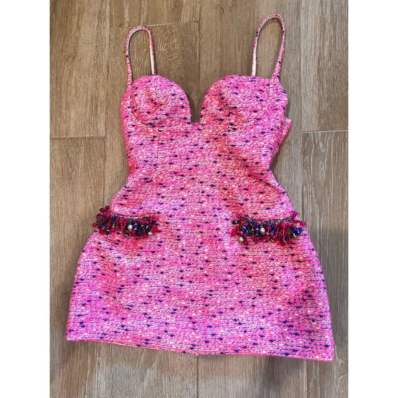 AREA Embellished crystal grape FUCHSIA Wool Blend Mini Dress Size 14 - Picture 12 of 13